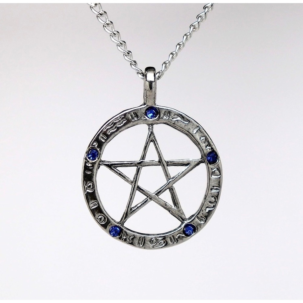 Pentacle‎ Pendant Necklace Silvertone Blue Celestial Jewelry
